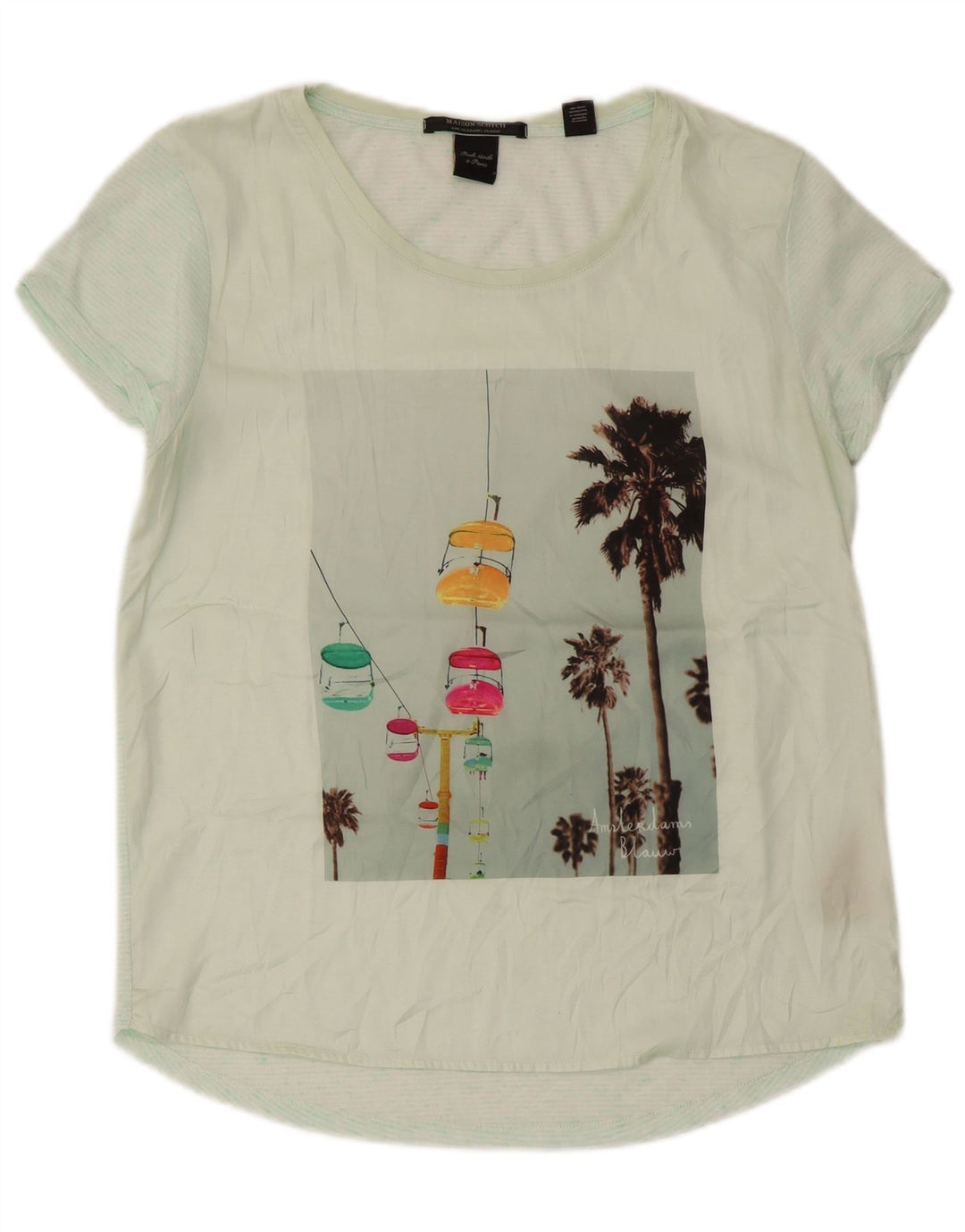 Γυναικείο γραφικό μπλουζάκι Maison Scotch Top UK 12 Μεσαίο πράσινο πολυεστέρα