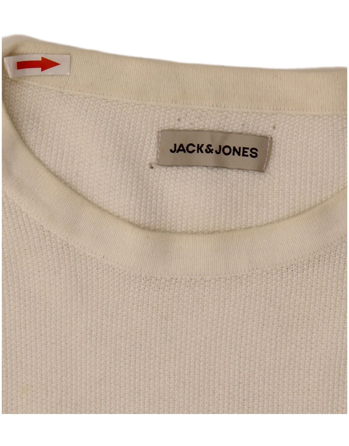 Jack & Jones Ανδρικό πουλόβερ με λαιμόκοψη μεγάλο λευκό βαμβακερό