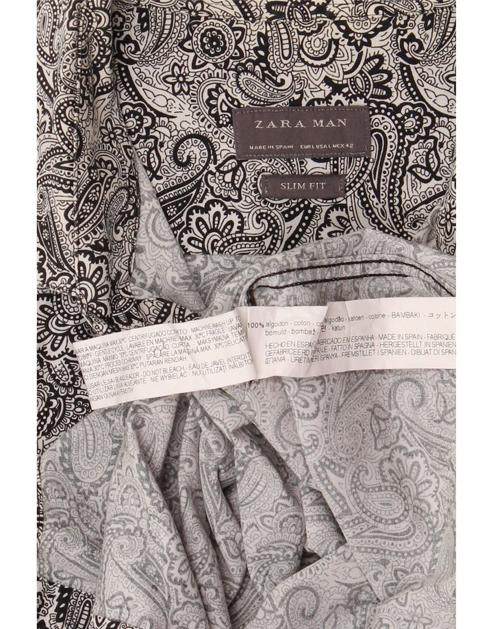 Ανδρικό πουκάμισο Zara Slim Fit μεγάλο γκρι βαμβακερό Paisley
