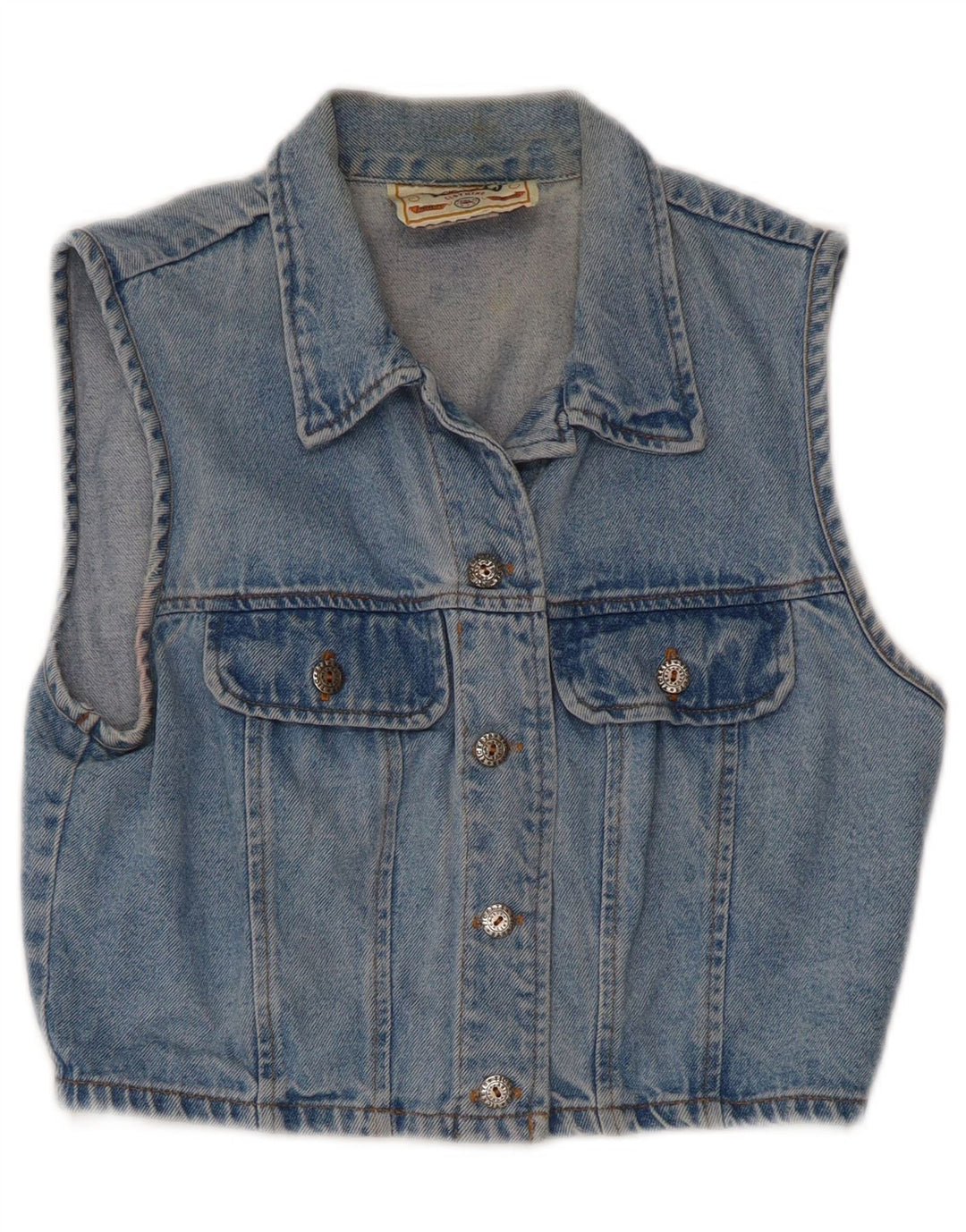 VINTAGE Girls Denim Gilet 9-10 Years Blue Cotton