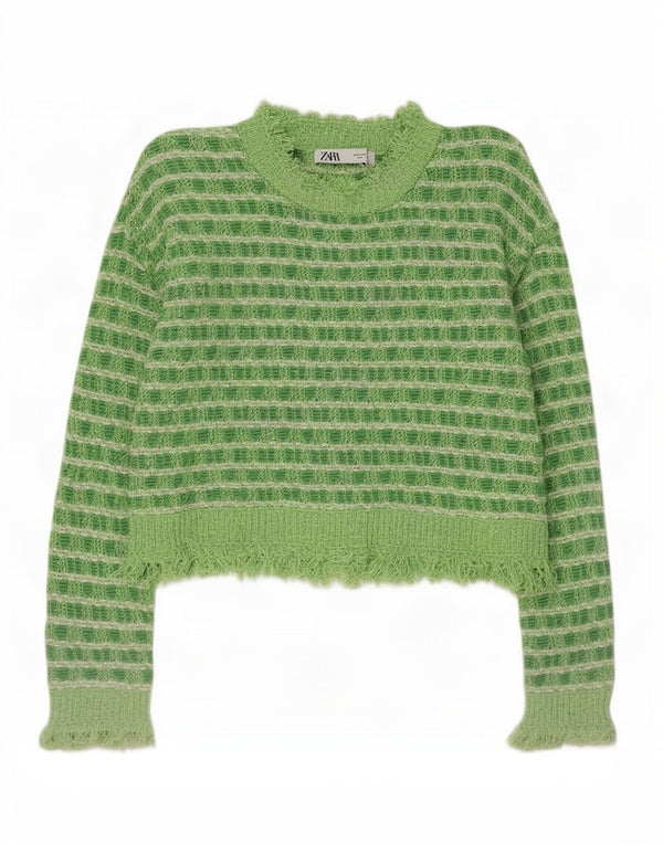 Zara γυναικείο πουλόβερ με λαιμόκοψη χελώνας UK 10 Small Green ριγέ