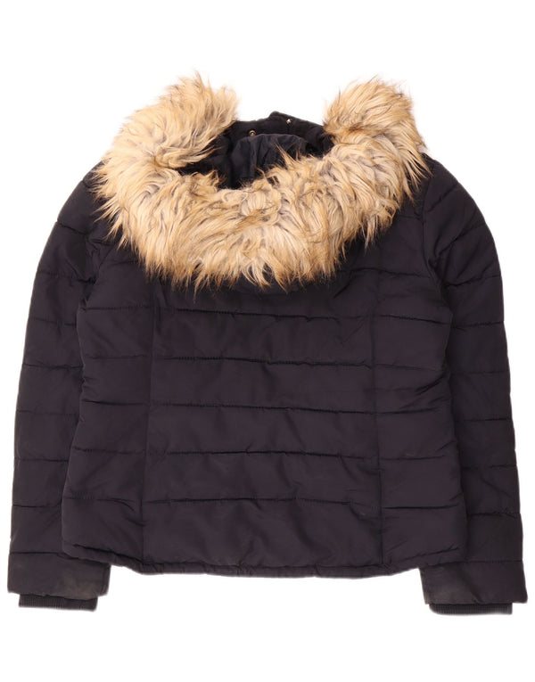Topshop Γυναικείο μπουφάν με κουκούλα Crop padded UK 14 Medium Navy Blue Polyester