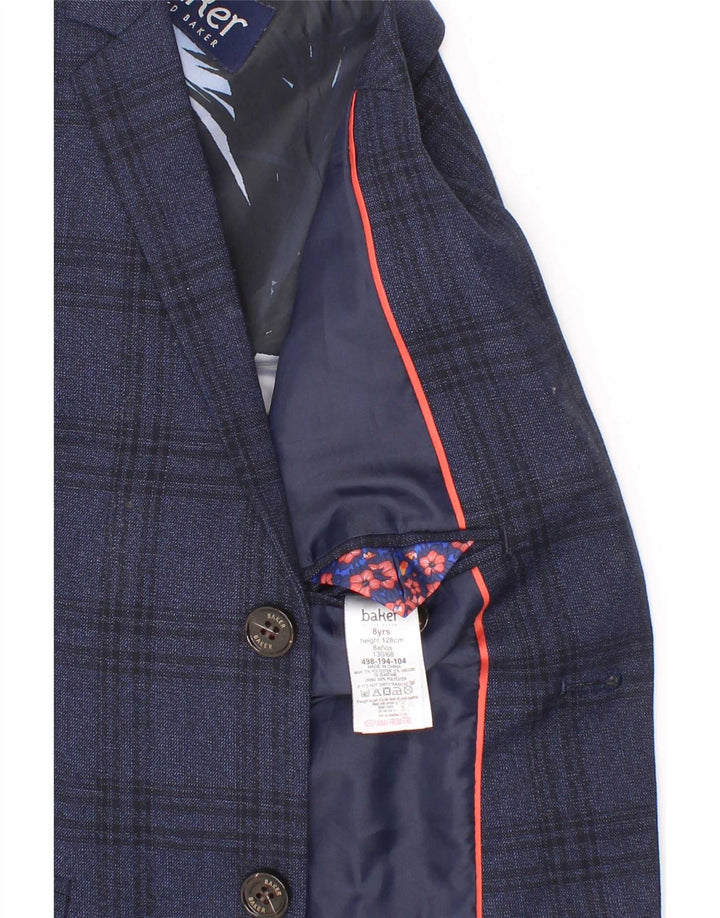 Ted Baker Boys 2 Button Blazer Jacket 7-8 Years Navy Blue Check Polyester