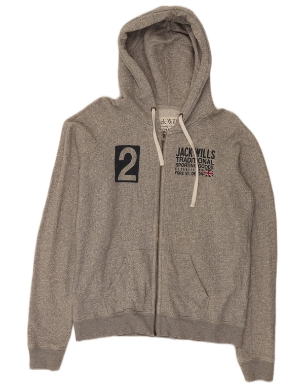 Jack Wills γυναικείο πουλόβερ με κουκούλα με φερμουάρ UK 12 μεσαίο γκρι βαμβακερό