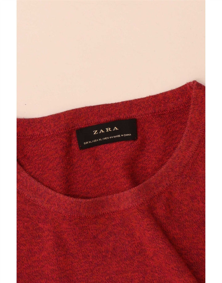 Ανδρικό πουλόβερ Zara Crew Neck Jumper XL Κόκκινο βαμβακερό