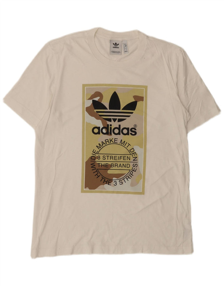 Ανδρικό γραφικό T-Shirt Adidas Top από μεσαίο λευκό βαμβακερό