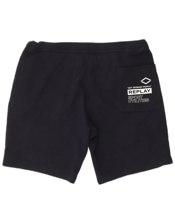 Ανδρικό γραφικό αθλητικό σορτς Replay XL Navy Blue Cotton