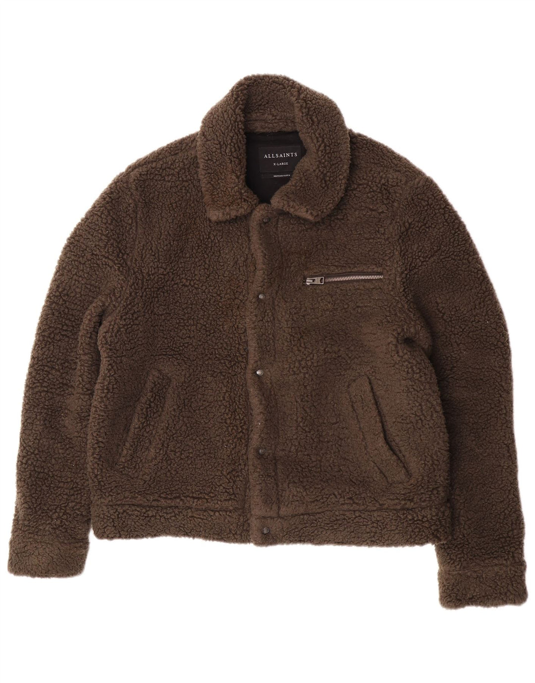 All Saints Mens Fleece Bomber Jacket UK 42 XL Καφέ Ακρυλικό