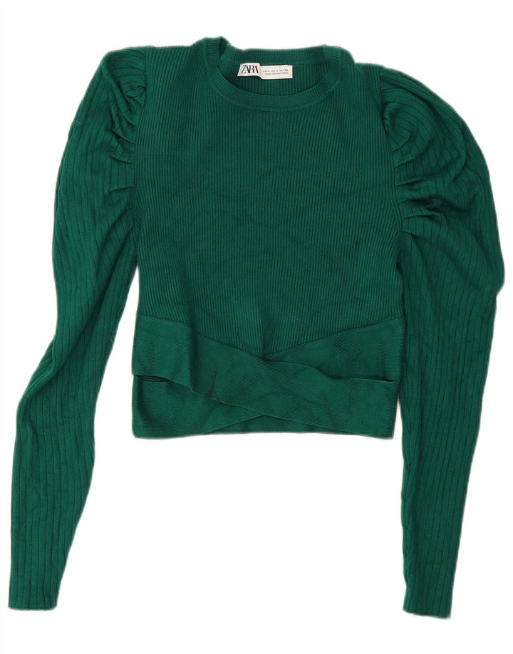 Zara Γυναικείο Crop Top Μακρυμάνικο UK 12 Μεσαία Πράσινη Βισκόζη