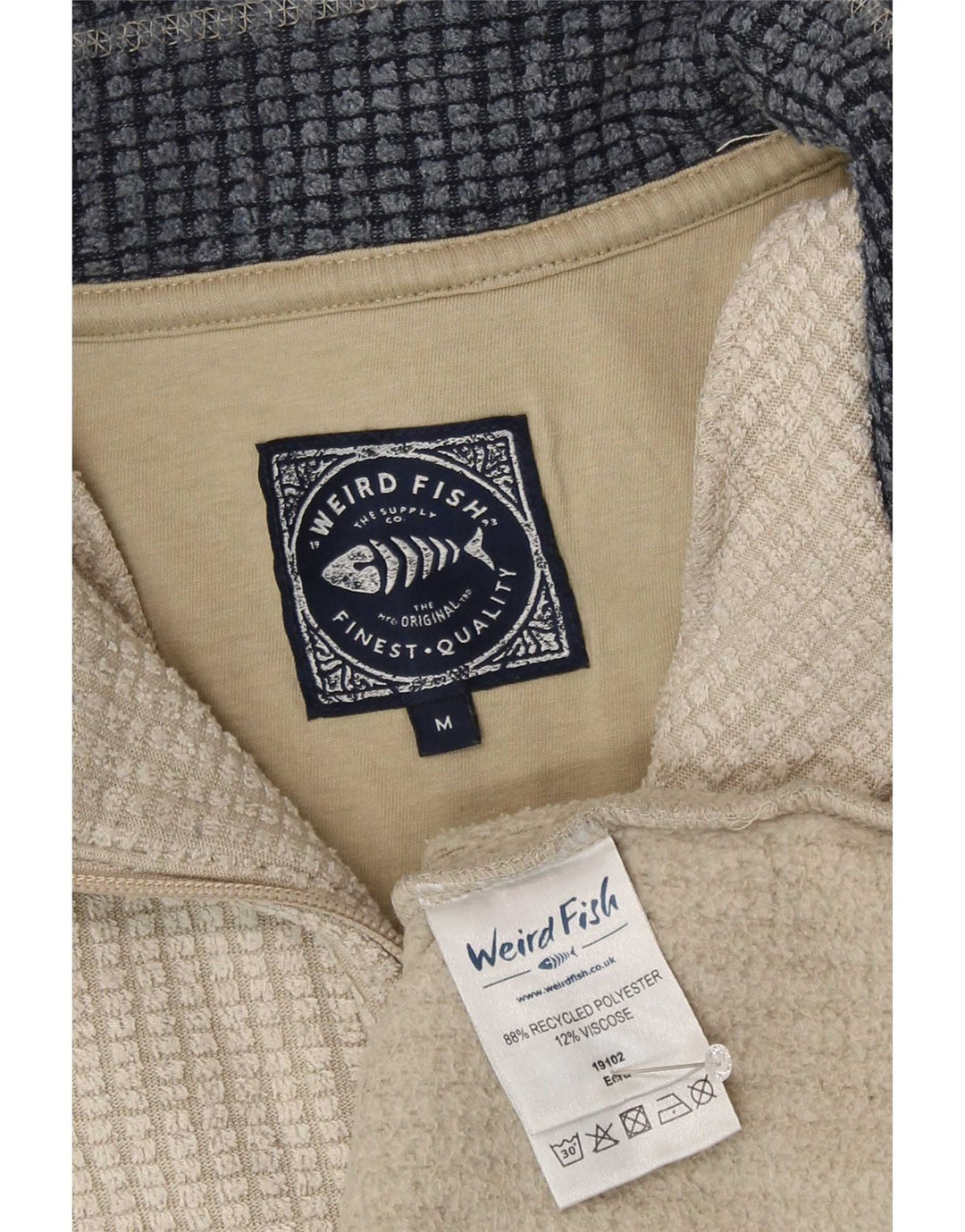 Weird Fish Mens Zip Neck Fleece Jumper Medium Beige Polyester