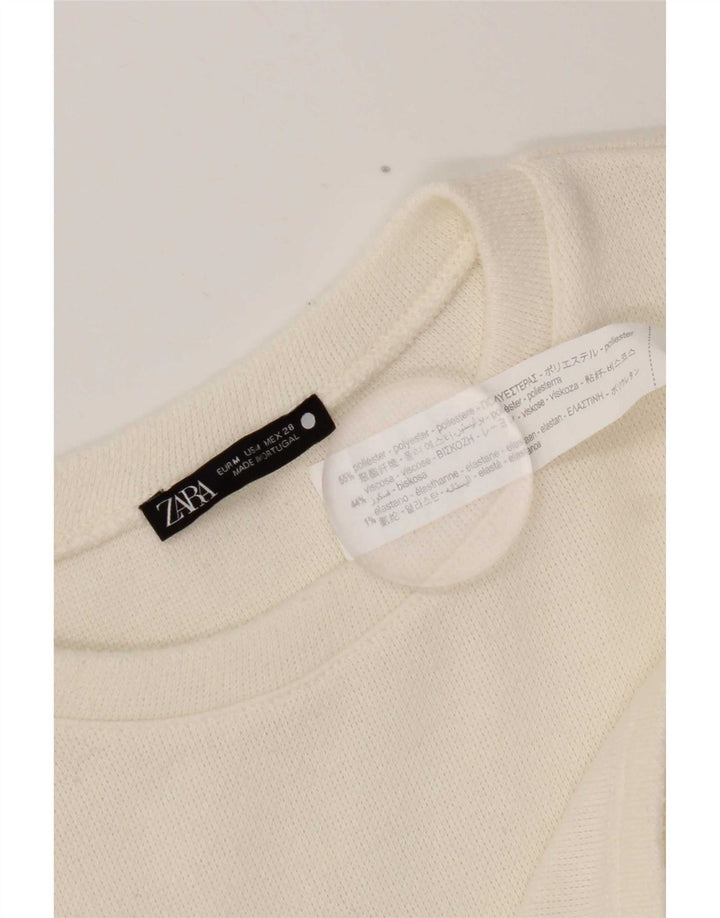 Zara Γυναικείο Crop Top Μακρυμάνικο UK 14 Μεσαίο Λευκό Πολυεστέρας