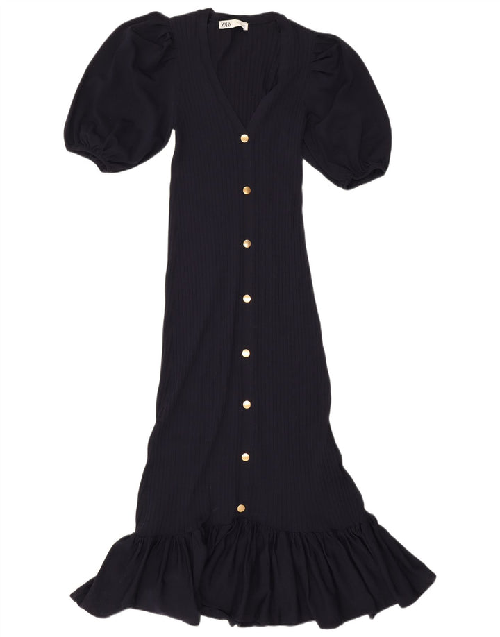 Zara Γυναικείο Maxi Φόρεμα UK 12 Medium Navy Blue Polyamide