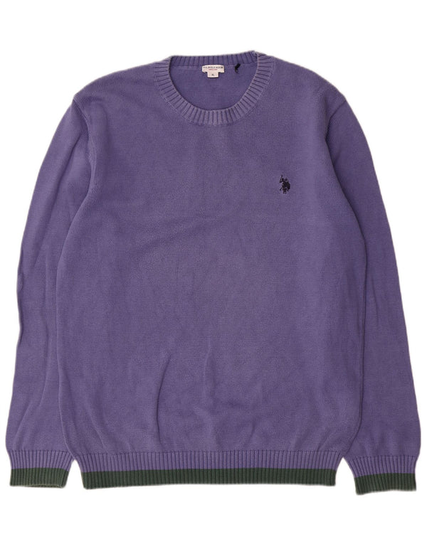 Πόλο Ασν. Ανδρικό πουλόβερ με λαιμόκοψη XL Purple Colourblock Βαμβακερό