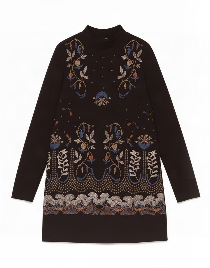 Zara Γυναικείο μακρυμάνικο φόρεμα Shift UK 12 Medium Black Floral Polyester