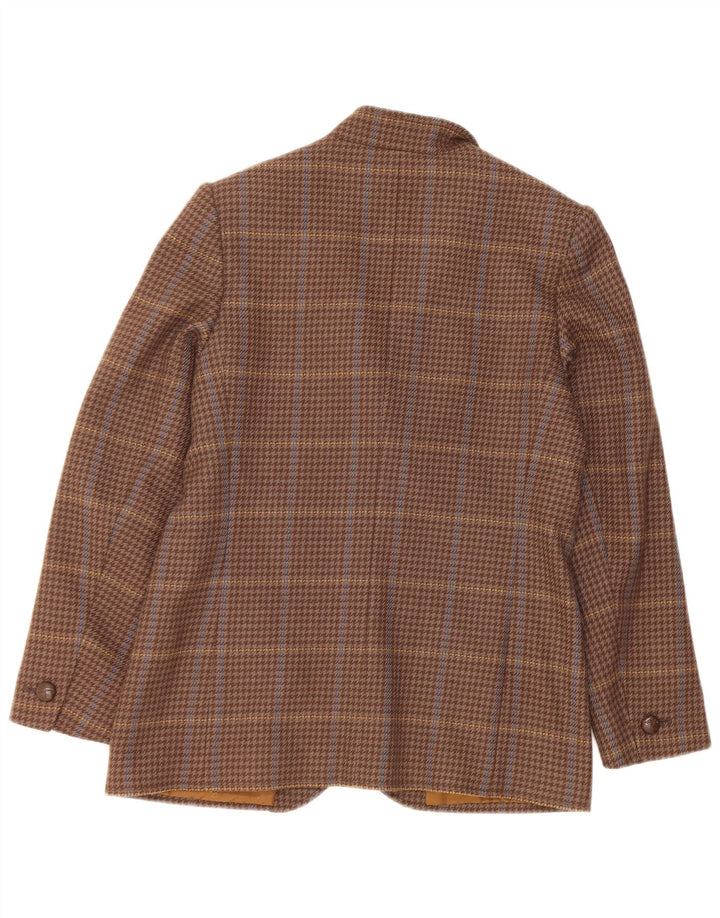 Vintage γυναικείο μπουφάν σακάκι με 2 κουμπιά UK 10 Small Brown Check Wool