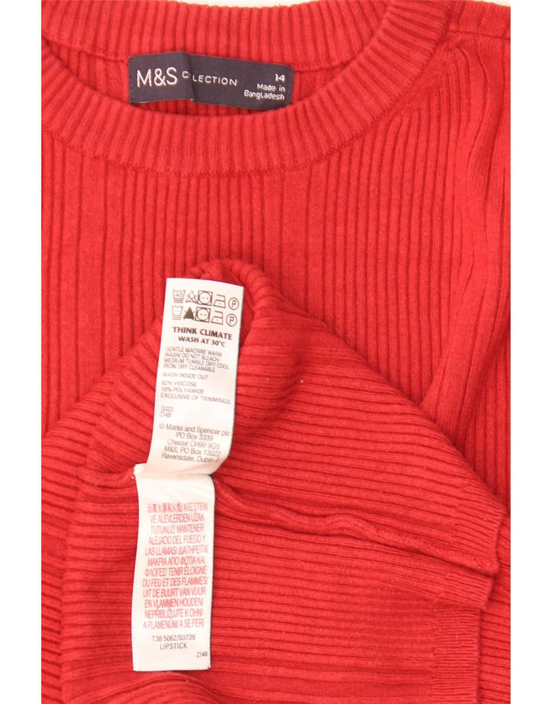 Marks & Spencer Γυναικείο πουλόβερ με λαιμόκοψη UK 14 Μεσαίο κόκκινο βισκόζη