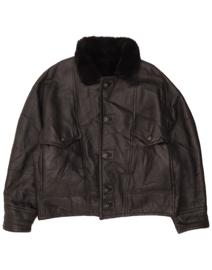 Vintage Ανδρικό Shearling Jacket IT 52 XL Μαύρο Δερμάτινο