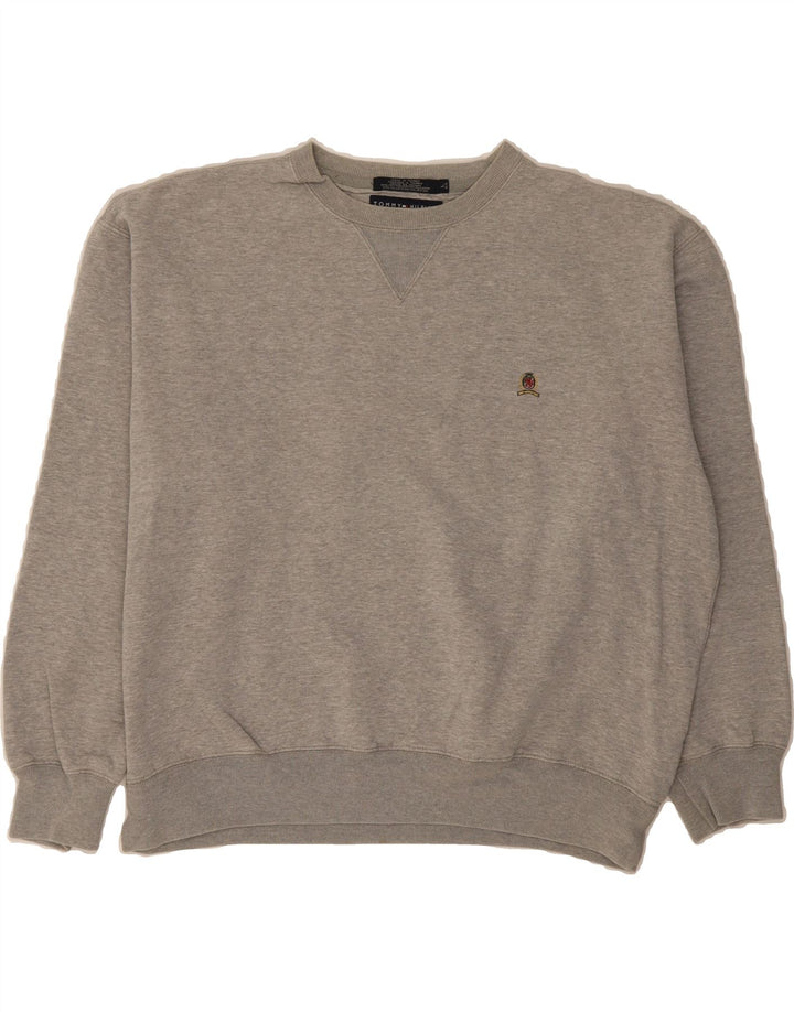 TOMMY HILFIGER Womens Oversized Sweatshirt Jumper UK 16 Large Grey Cotton Vintage Tommy Hilfiger and Second-Hand Tommy Hilfiger from Messina Hembry 