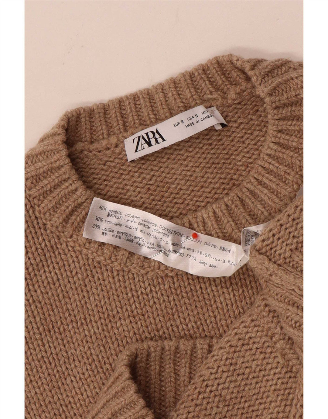 Zara Γυναικείο πουλόβερ με λαιμόκοψη μεγάλου μεγέθους UK 10 Small Brown Polyester