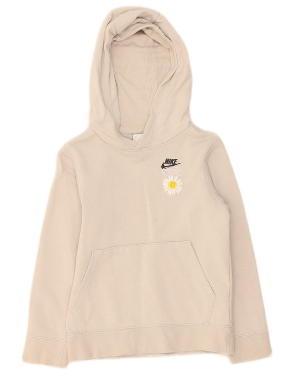 Nike Girls Graphic Hoodie Jumper 8-9 ετών Μικρό μπεζ φλοράλ βαμβάκι