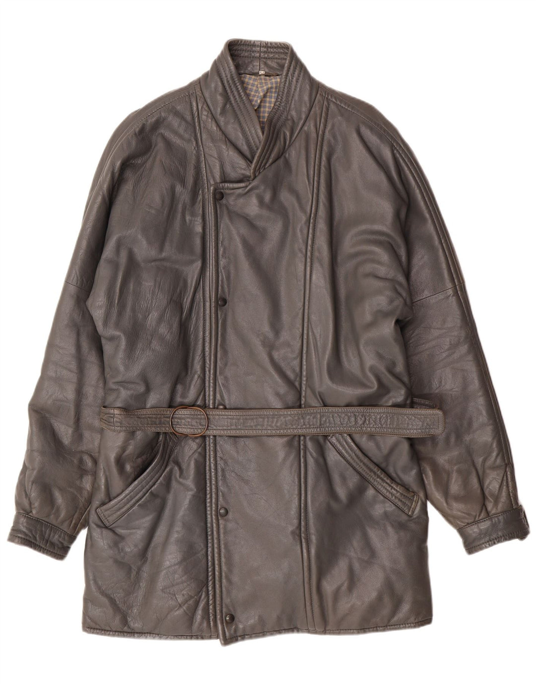 DRESSCO Ανδρικό Δερμάτινο Παλτό IT 54 2XL Γκρι Δερμάτινο