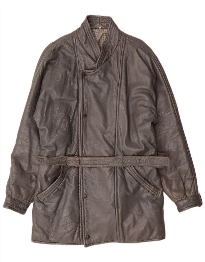 DRESSCO Ανδρικό Δερμάτινο Παλτό IT 54 2XL Γκρι Δερμάτινο