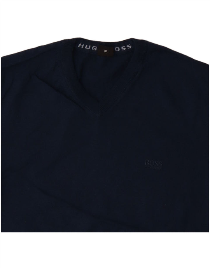Ανδρικό πουλόβερ HUGO BOSS με V λαιμόκοψη XL Μαλλί Navy Blue
