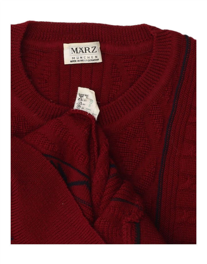 MARZ Mens Crew Neck Jumper Sweater Small Burgundy Geometric Wool Vintage Marz and Second-Hand Marz from Messina Hembry 