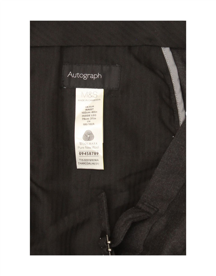 MARKS & SPENCER Mens Autograph Straight Suit Trousers W40 L28 Grey Wool Vintage Marks & Spencer and Second-Hand Marks & Spencer from Messina Hembry 