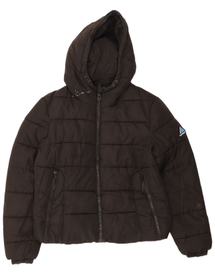 Superdry γυναικείο μπουφάν με κουκούλα UK 14 μεγάλο μαύρο πολυεστέρα