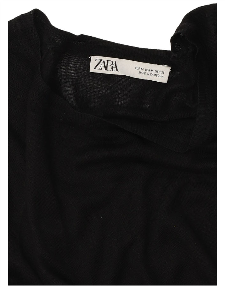 Zara Γυναικείο πουλόβερ με λαιμόκοψη UK 14 Medium Μαύρο