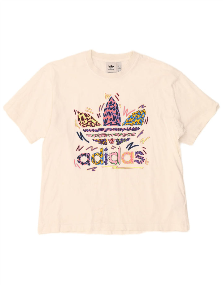 Ανδρικό γραφικό T-Shirt Adidas Top από μεσαίο λευκό βαμβακερό