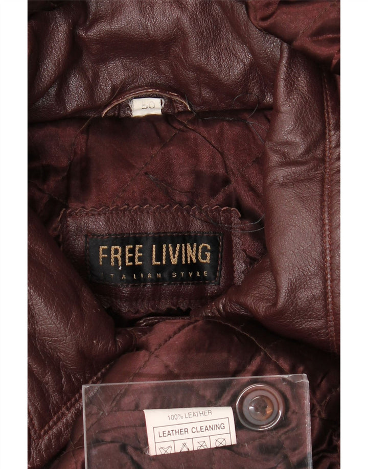 Vintage Γυναικείο Μεγάλο Δερμάτινο Παλτό με Κουκούλα IT 50 XL Maroon Leather