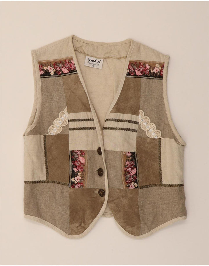 MEICO Womens Landhaus Waistcoat EU 42 Large Beige Patchwork Cotton Vintage Meico and Second-Hand Meico from Messina Hembry 