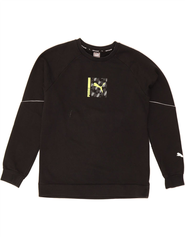PUMA Boys Graphic Sweatshirt Jumper 13-14 Years Large Black Cotton Vintage Puma and Second-Hand Puma from Messina Hembry 