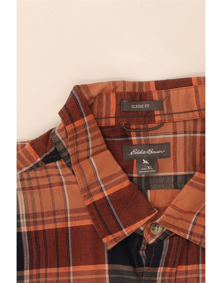EDDIE BAUER Mens Short Sleeve Shirt XL Orange Check Vintage Eddie Bauer and Second-Hand Eddie Bauer from Messina Hembry 