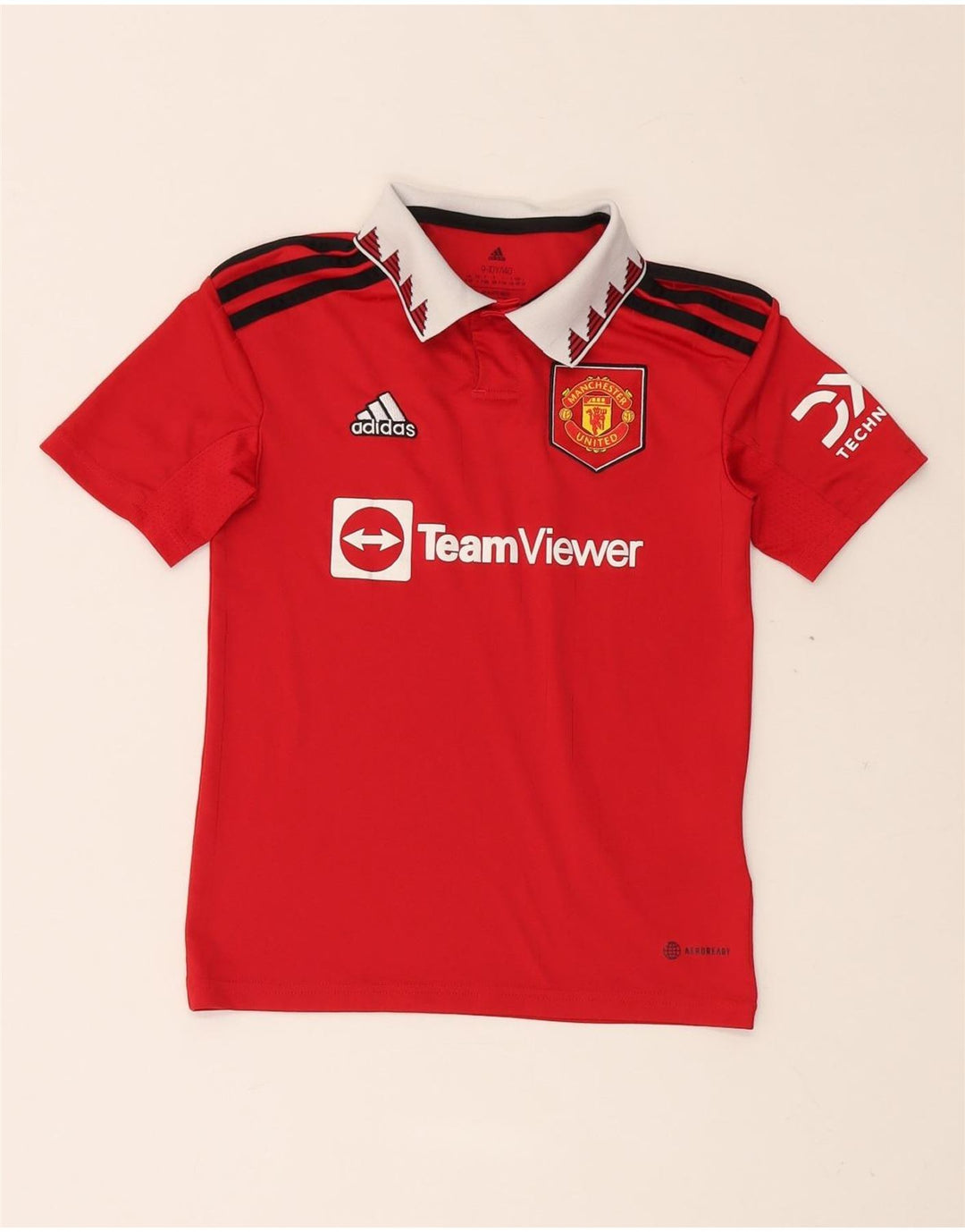 Πουκάμισο γραφικών πόλο ADIDAS Boys Manchester United 9-10 ετών κόκκινο πολυεστέρα