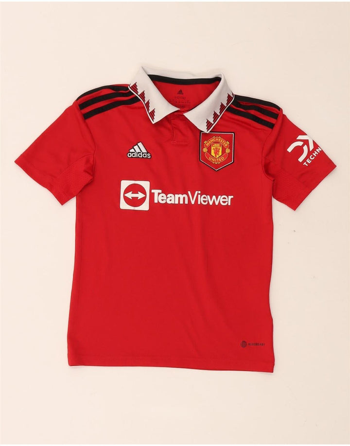 Πουκάμισο γραφικών πόλο ADIDAS Boys Manchester United 9-10 ετών κόκκινο πολυεστέρα