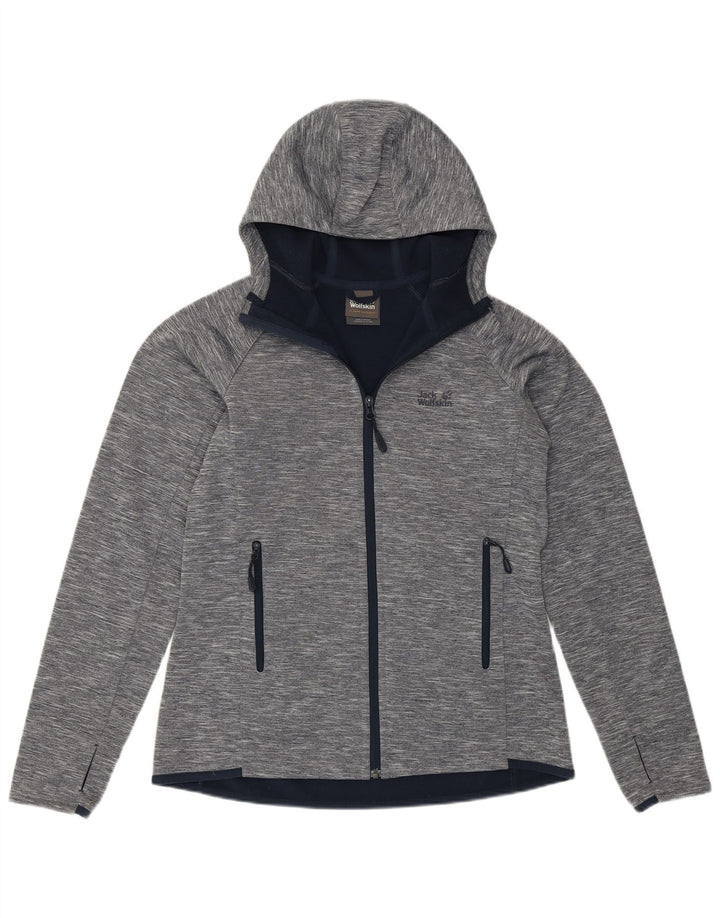 Jack Wolfskin γυναικείο πουλόβερ με φερμουάρ UK 12 μεσαίου μήκους γκρι με λυγίδες πολυεστέρα