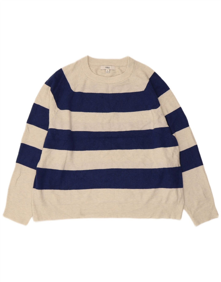 MARKS & SPENCER Γυναικείο πουλόβερ με λαιμόκοψη UK 18 XL Navy Blue ριγέ