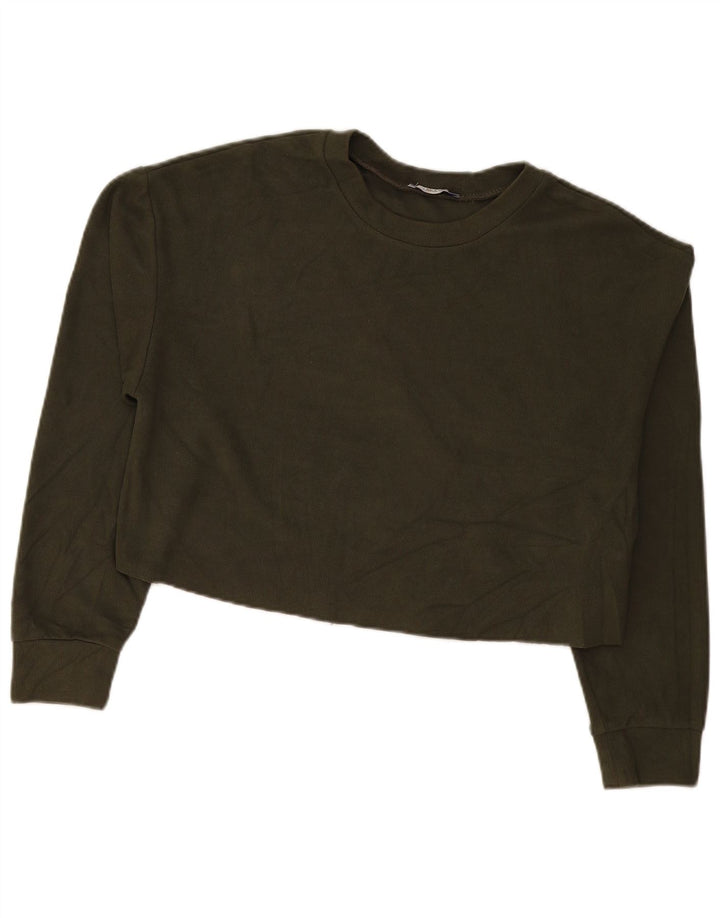 Zara Γυναικείο Crop Oversized τοπ μακρυμάνικο UK 14 μεσαίο χακί βαμβάκι