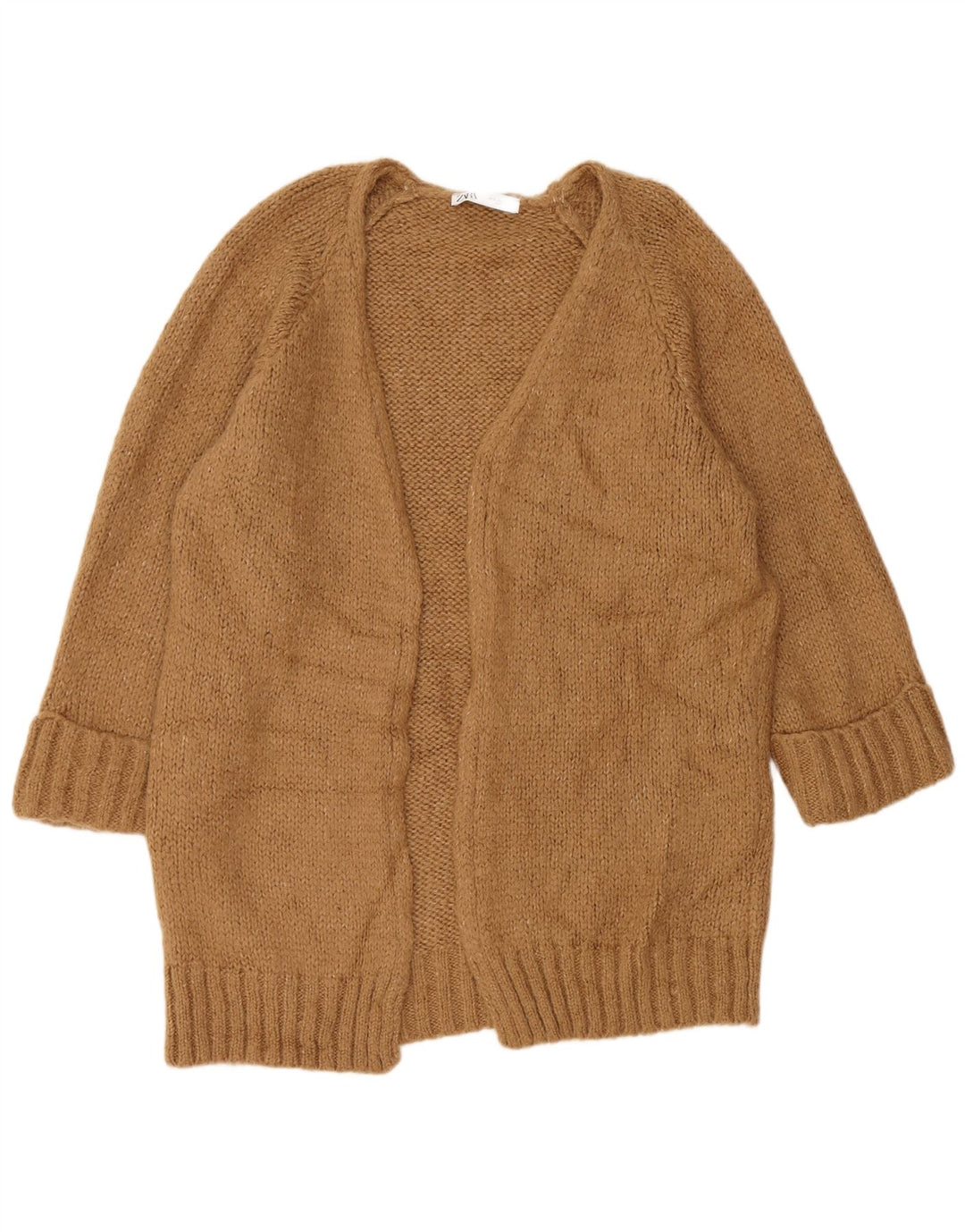 ZARA Γυναικείο μακρυά ανοιχτό πουλόβερ UK 10 Small Brown
