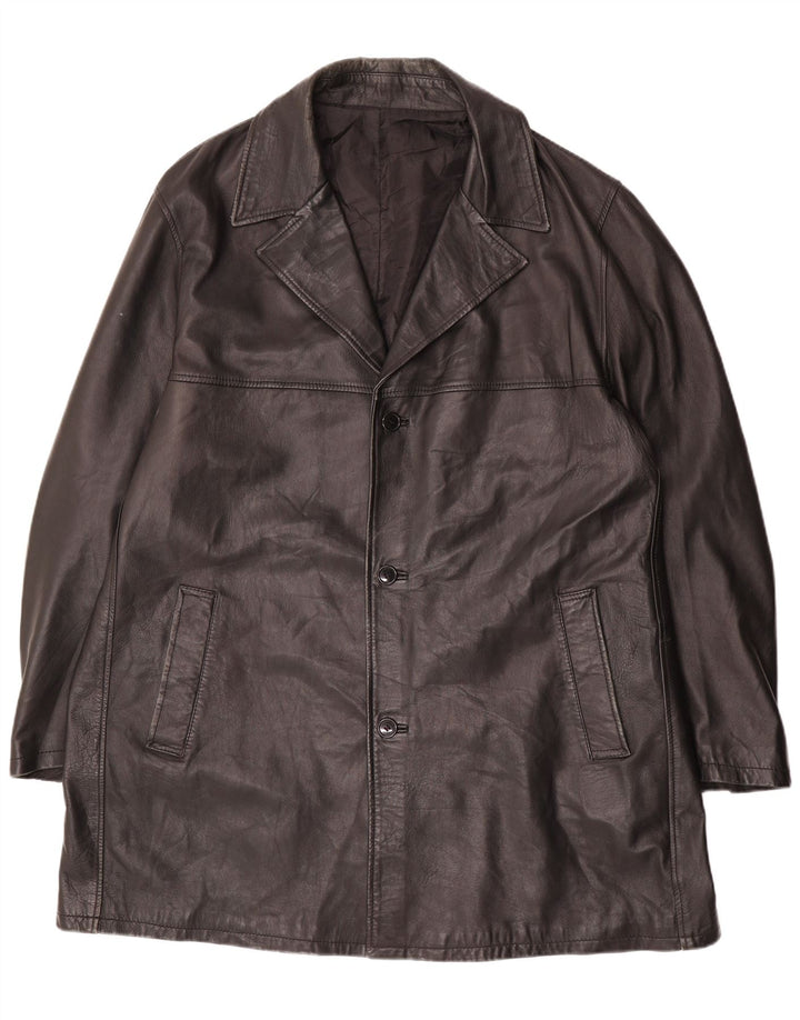 Vintage Ανδρικό Δερμάτινο Παλτό Μέγεθος 62 4XL Μαύρο Δερμάτινο