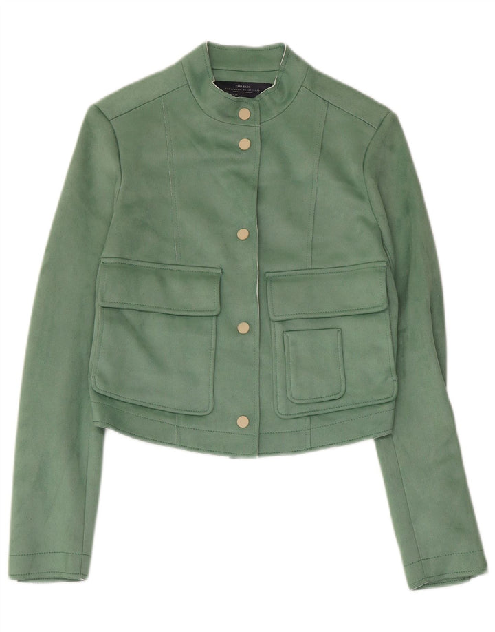 Zara Γυναικείο Crop Bomber Jacket UK 6 XS Green Polyester