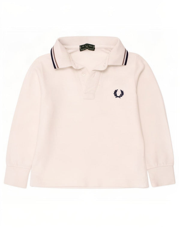 Fred Perry Boys μακρυμάνικο μπλουζάκι πόλο 3-4 ετών Λευκό βαμβακερό ριγέ