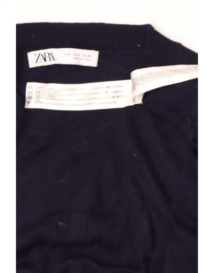 Zara γυναικείο μάξι μακρυμάνικο φόρεμα UK 14 Medium Navy Blue Polyester