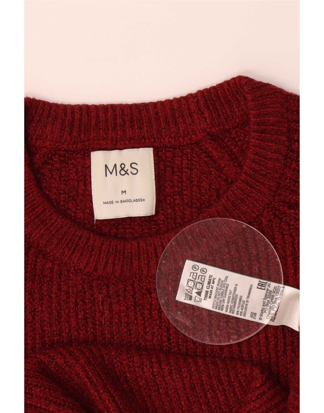 Ανδρικό πουλόβερ Marks & Spencer Crew Neck Jumper Μεσαίο μπορντό πολυαμίδιο