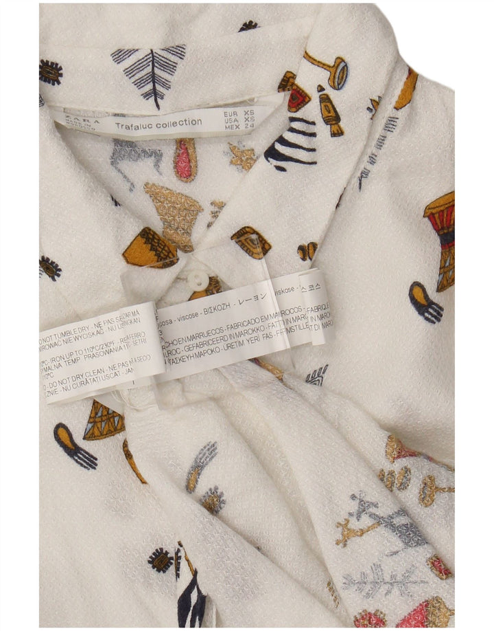 Zara Γυναικείο πουκάμισο See Through UK 6 XS White Geometric Viscose