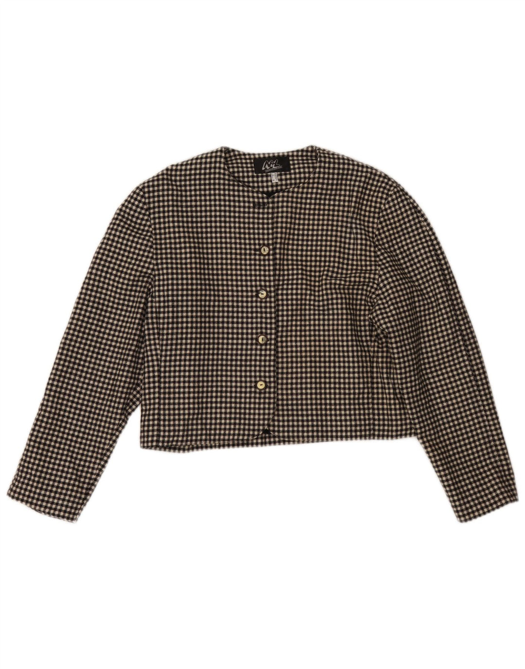Vintage γυναικείο μπουφάν Bolero UK 12 Μεσαίο μαύρο μαλλί Houndstooth