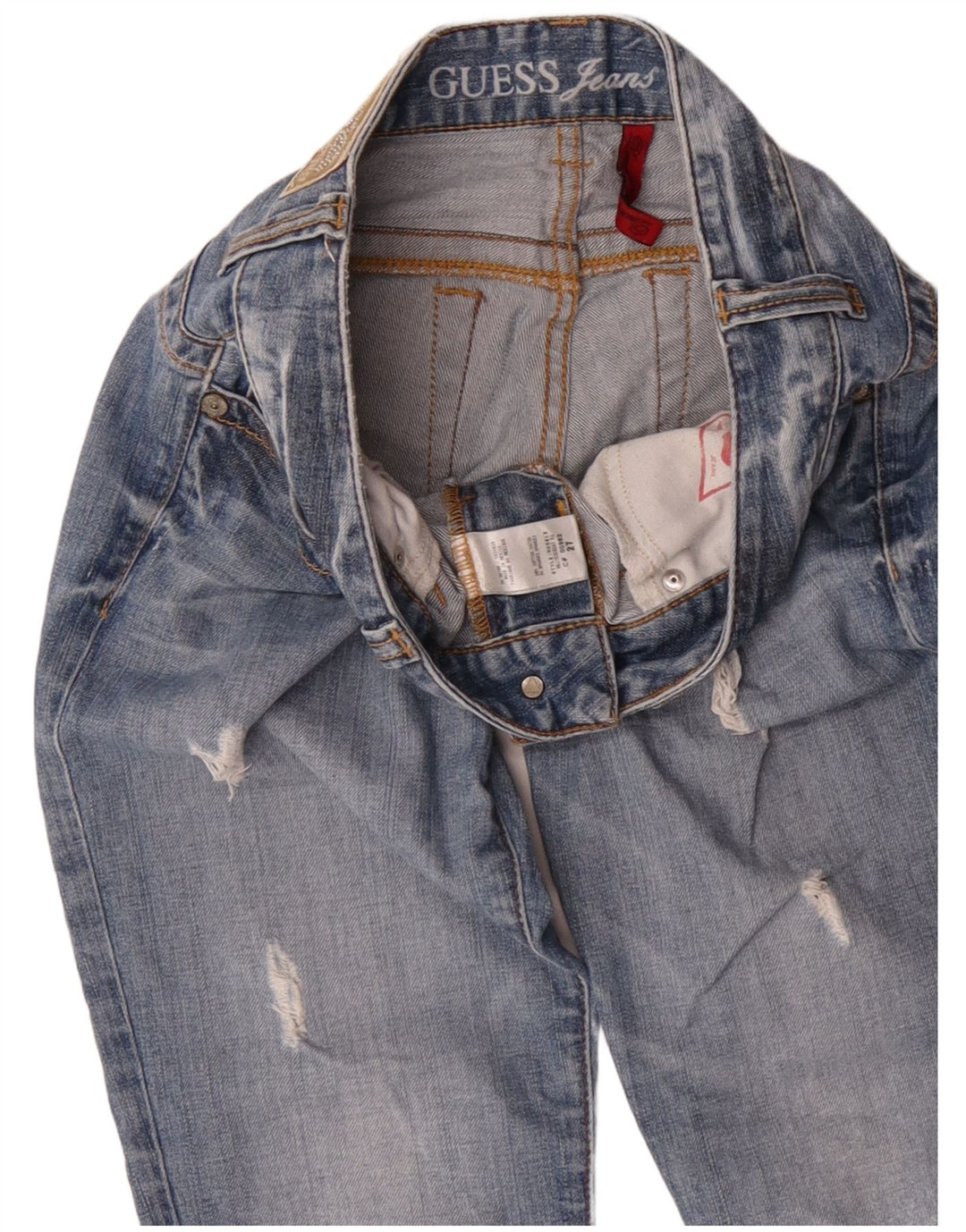 Guess Womens Distressed Straight Jeans W27 L27 Μπλε βαμβακερό